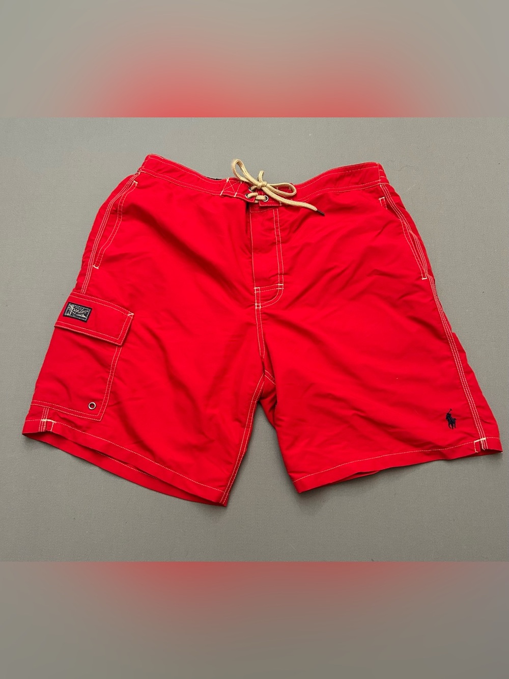Polo by Ralph Lauren Red Men's Swim Board Shorts with Contrast Drawstring